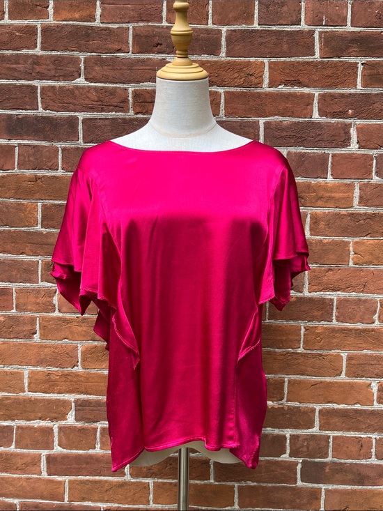 Nation LTD Tops - Nation LTD Satin Flutter Sleeve Blouse - Fuchsia